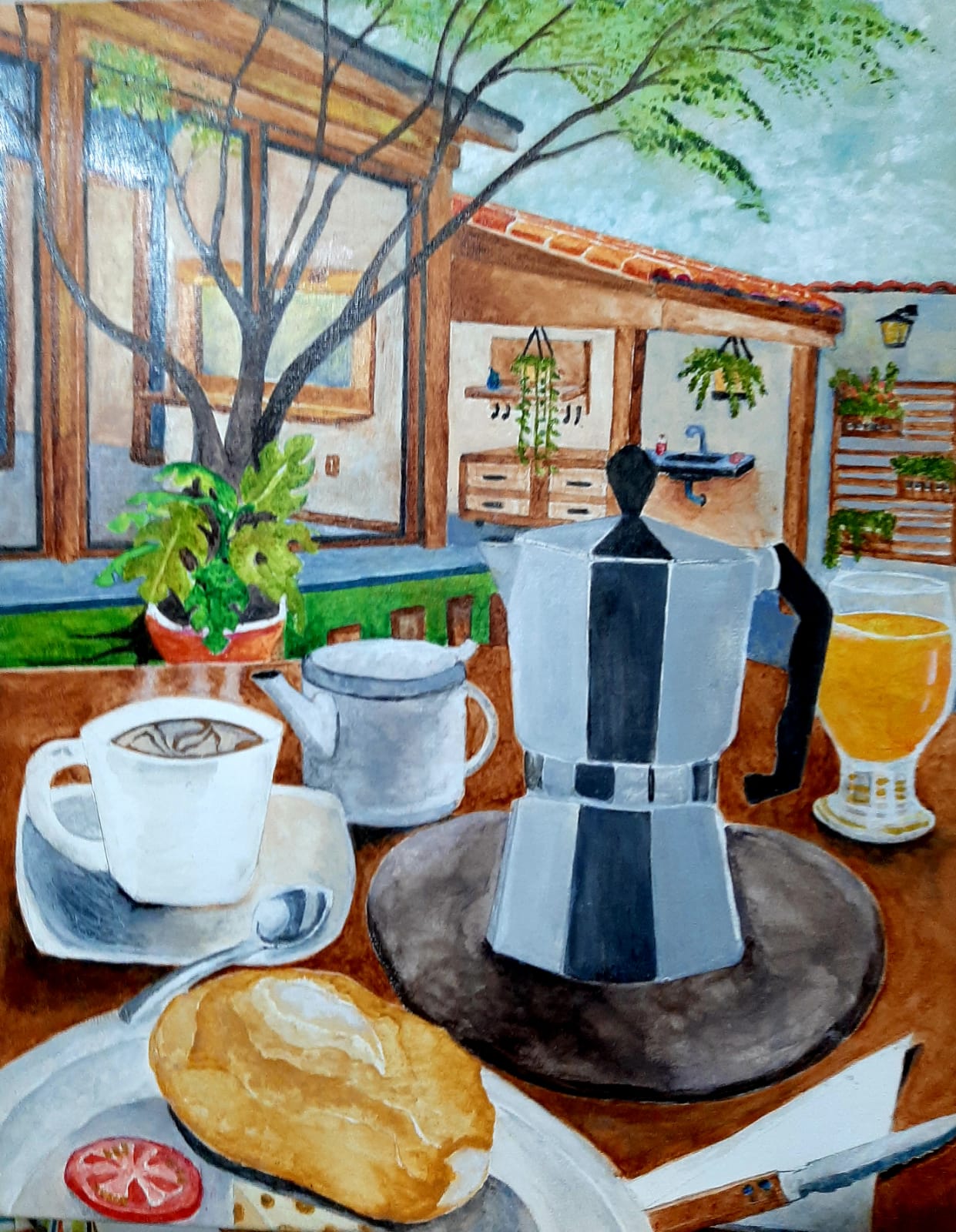 Café da Manhã: um prato de café da manhã no ambiente aberto de uma casa, passa uma sensação de conforto